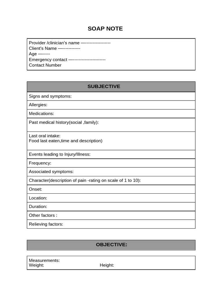 Emergency Room SOAP Note Template | PDF