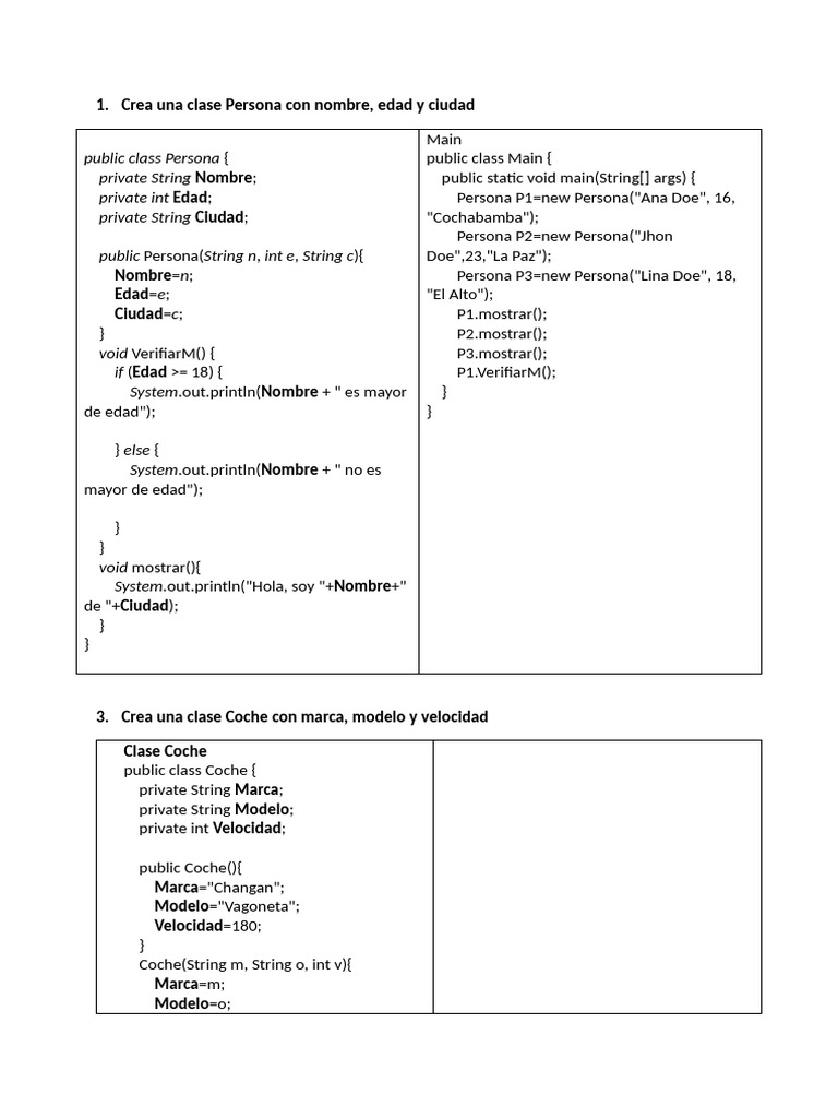 Clases Java: Persona, Coche y Estudiante | PDF | Programación de ...