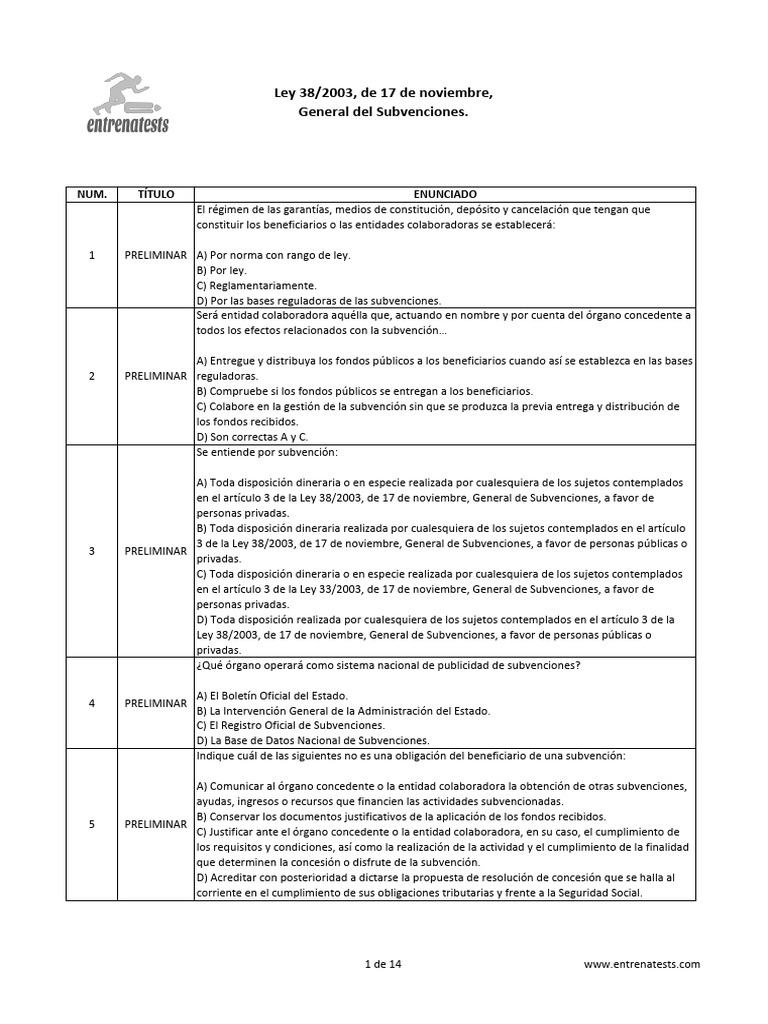 Ley General de Subvenciones 2003 | PDF | Otorgar dinero) | Presupuesto