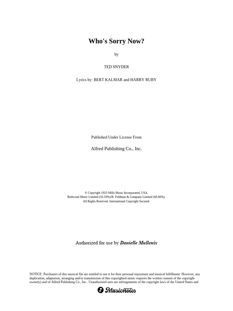 Who's Sorry Now (32 Bar CUT) - Sheet Music | PDF