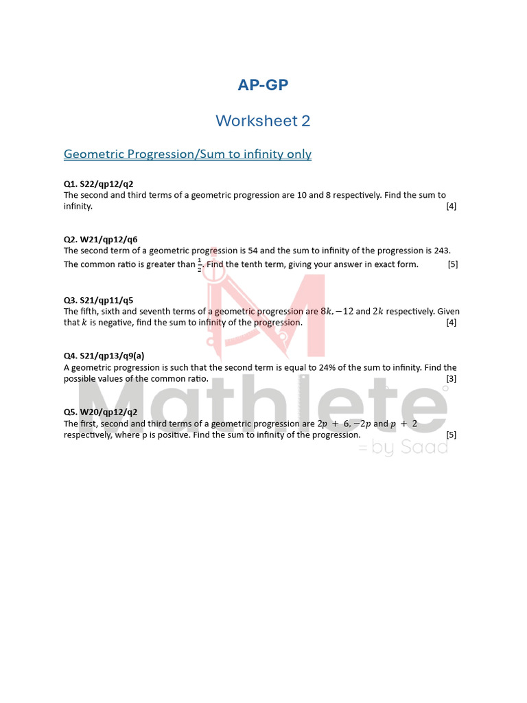 Geometric Progression Sum to Infinity Problems | PDF