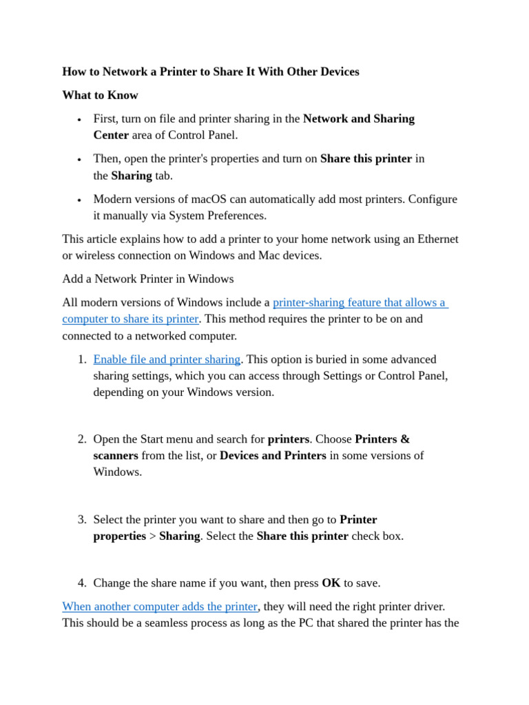How to Network a Printer to Share It With Other Devices | PDF ...