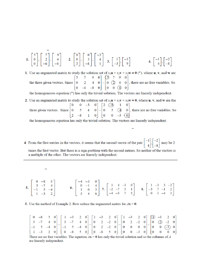 Linear Independence Exercises Week 4 | PDF
