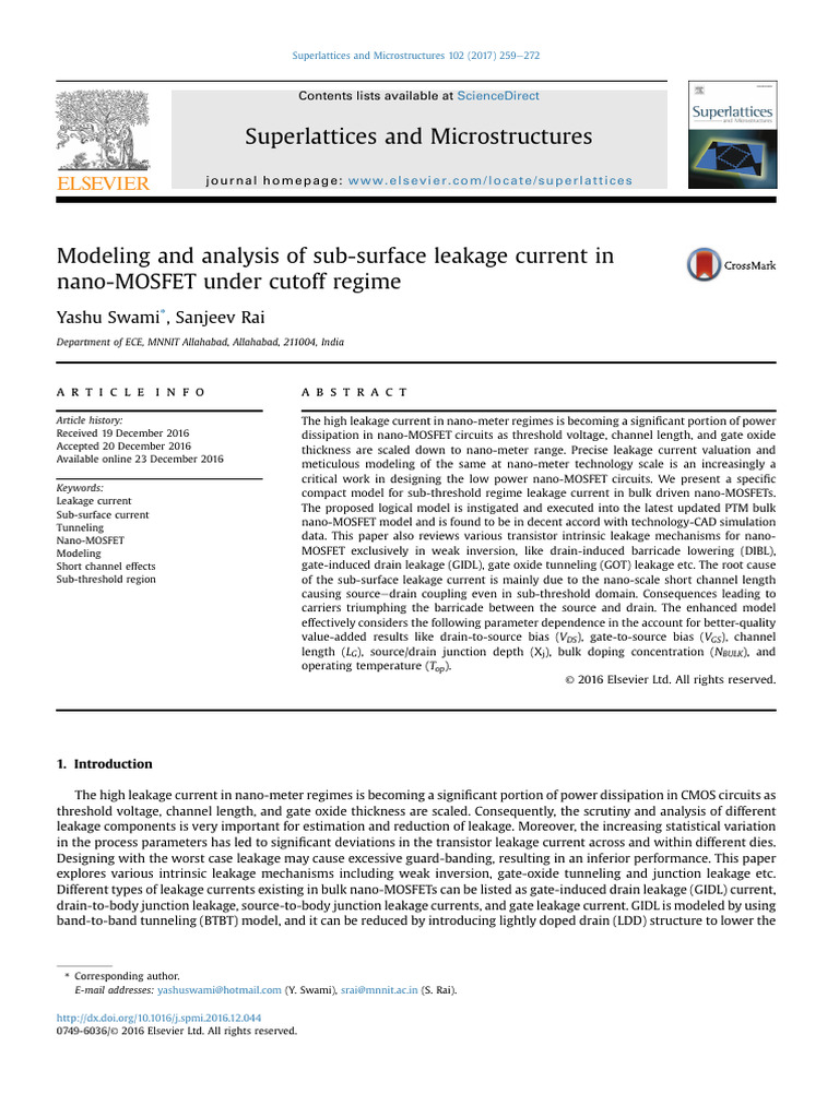 Nano-MOSFET Leakage Current Modeling | PDF | Field Effect Transistor ...