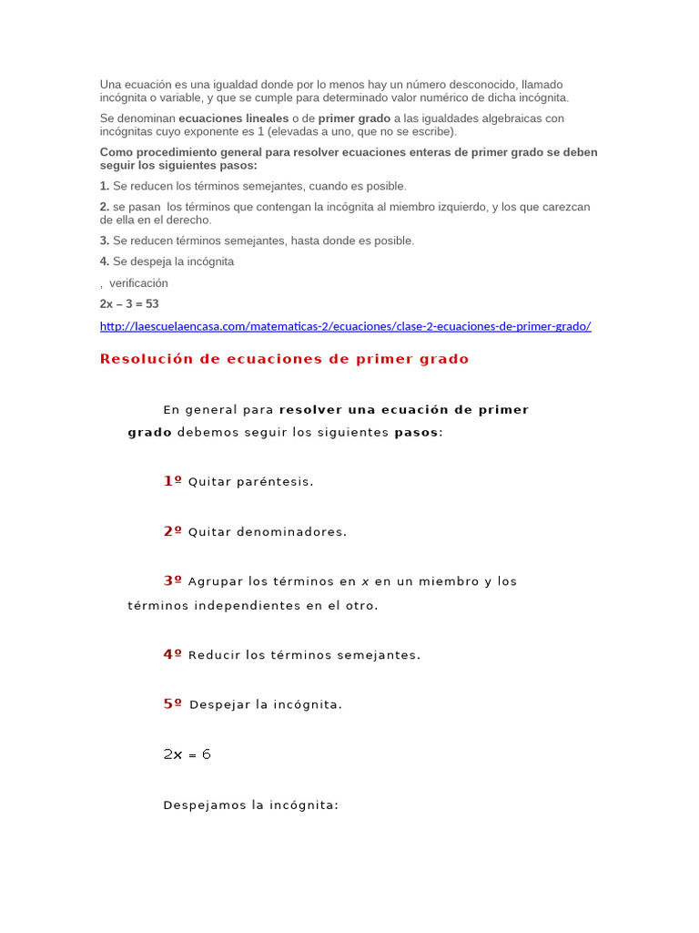Cómo resolver ecuaciones de primer grado | PDF | Ecuaciones ...