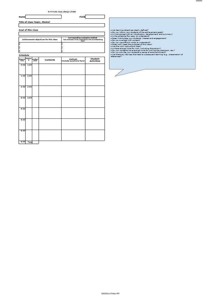 6-Minute Class Design Template | PDF | Cognitive Science | Learning