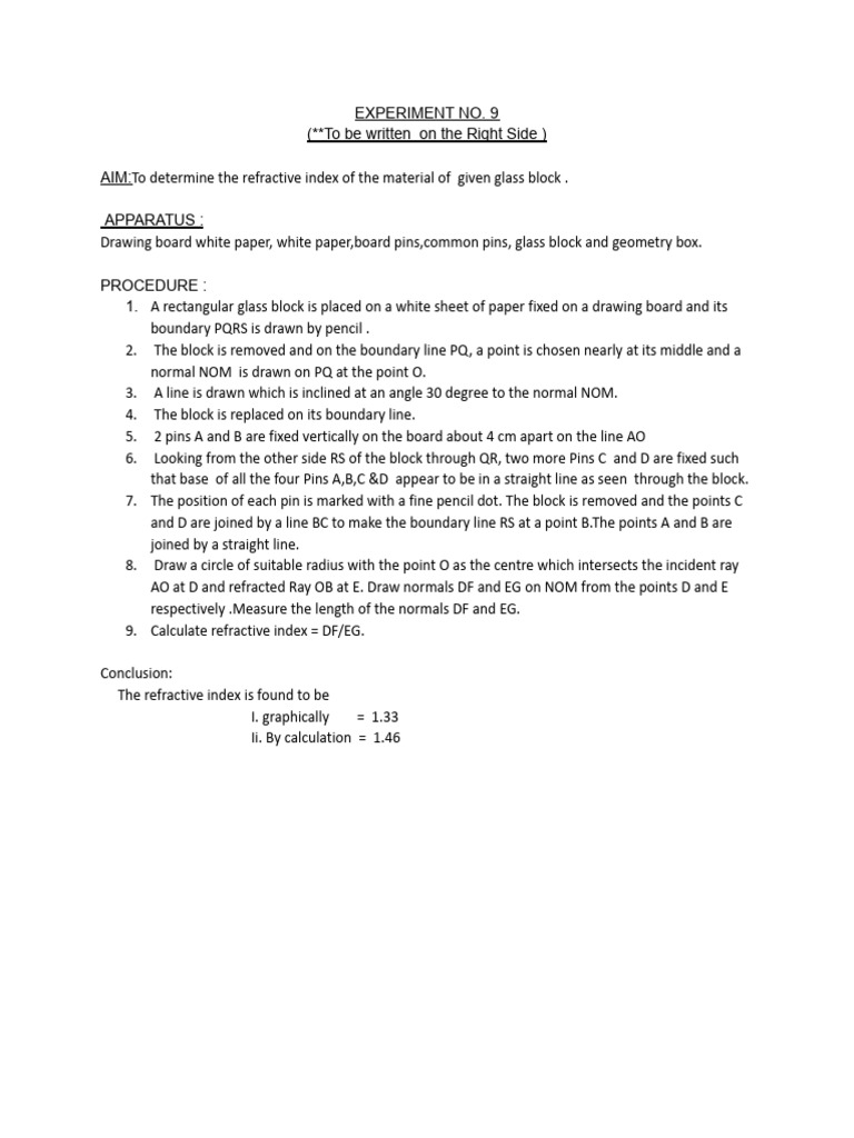 Refractive Index Determination Lab | PDF