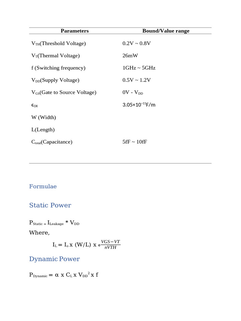 Power Calculation Parameters for CMOS | PDF