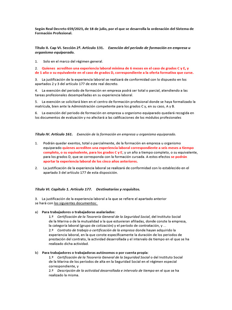 Exenci n De Formaci n En Empresa FP PDF Educaci n Vocacional