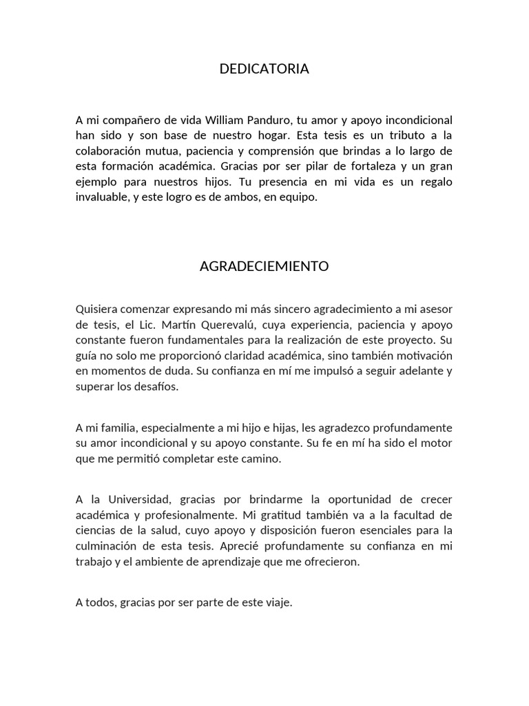 Agradecimientos y Dedicatoria de Tesis | PDF