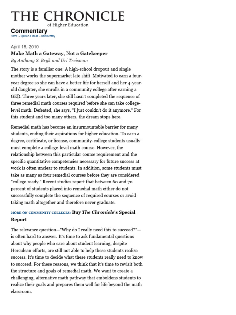 2f Make Math A Gateway, Not A Gatekeeper - Commentary - The Chronicle ...