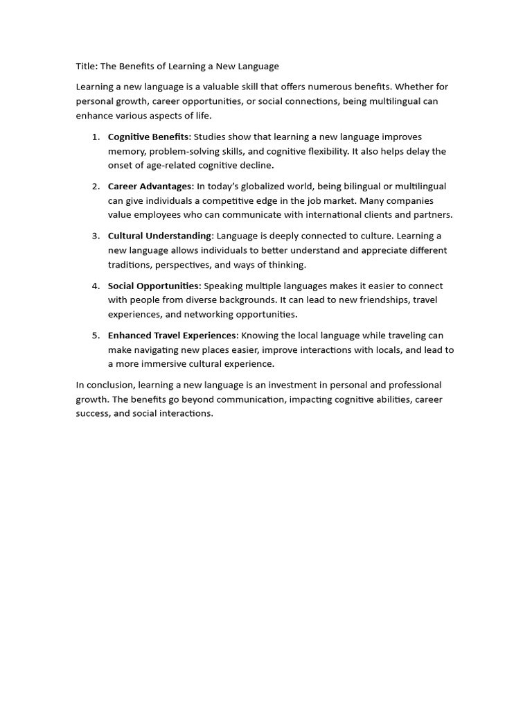 Benefits of Learning a New Language | PDF
