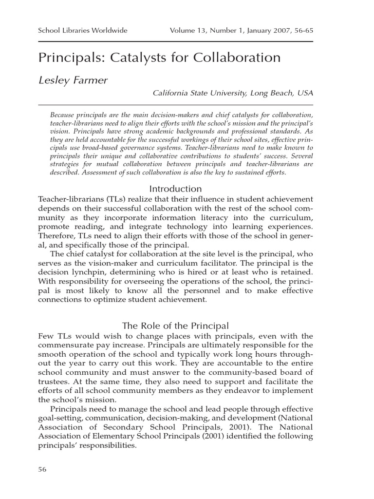 Principals as Collaborators in Schools | PDF | Collaboration | Teachers
