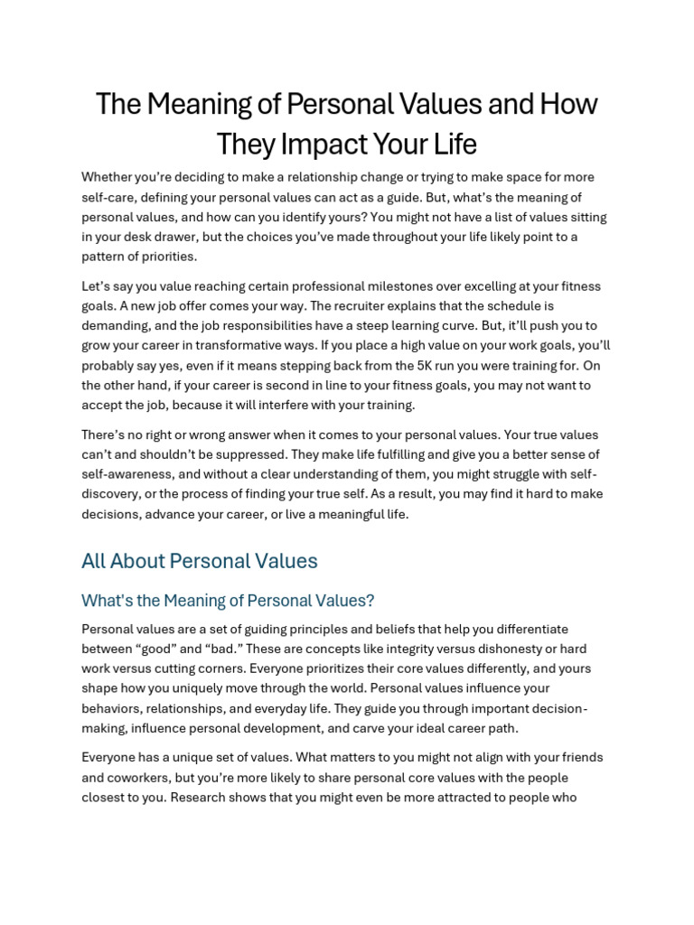 The Meaning of Personal Values and How They Impact Your Life | PDF ...