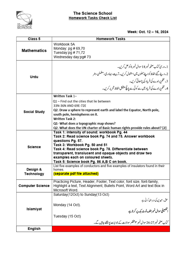 Homework Tasks 12-16 Oct, 2024-1 | PDF