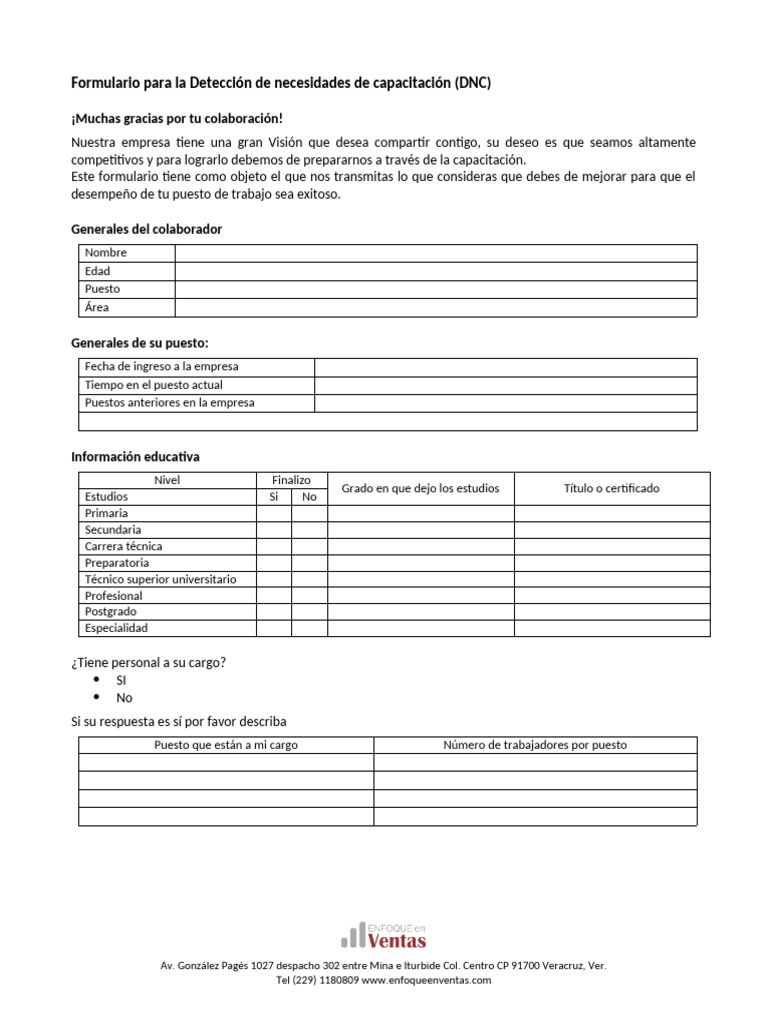 Formulario de Detección de Capacitación | PDF