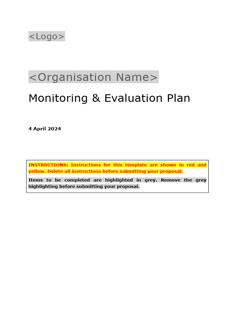 Monitoring & Evaluation Plan Template | PDF