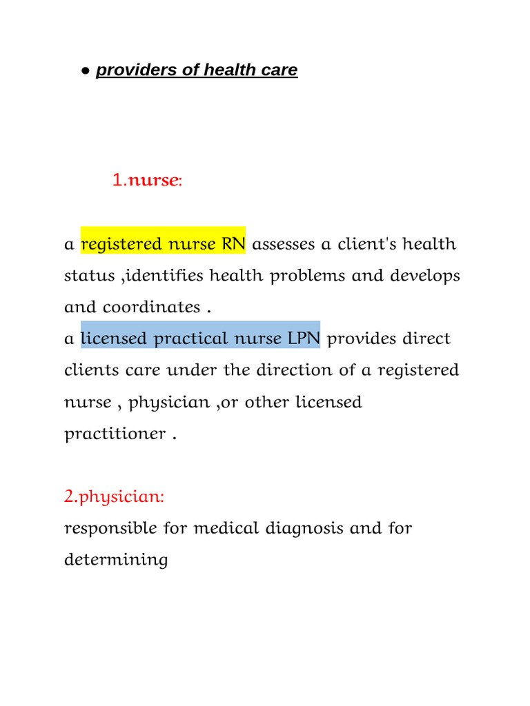Health Care Provider Roles Explained | PDF