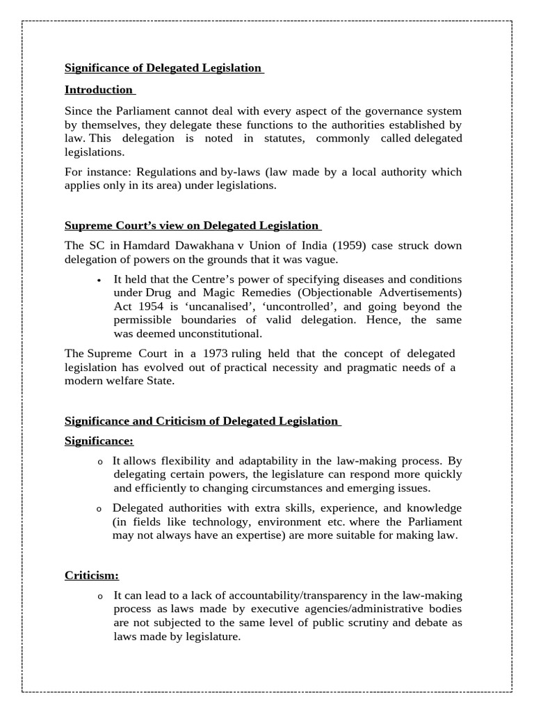 Significance of Delegated Legislation | PDF