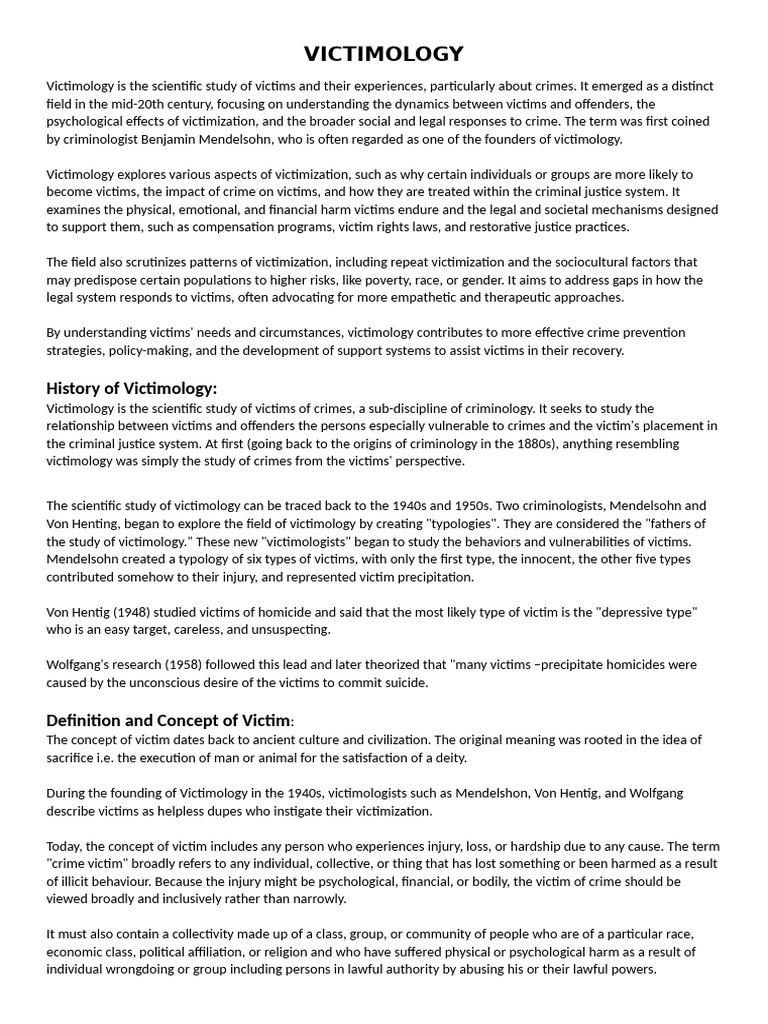 Understanding Victimology: A Study of Victims | PDF | Victimology | Crimes