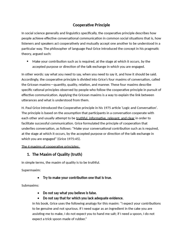 Understanding Grice's Cooperative Principle | PDF | Semiotics | Human ...