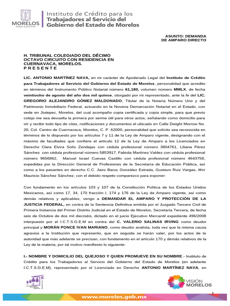 Demanda de Amparo Directo en Morelos | PDF | Caso de ley | Ciencias ...