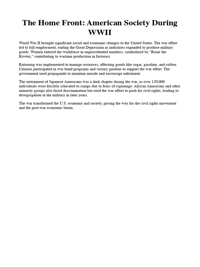 The Home Front - American Society During WWII | PDF