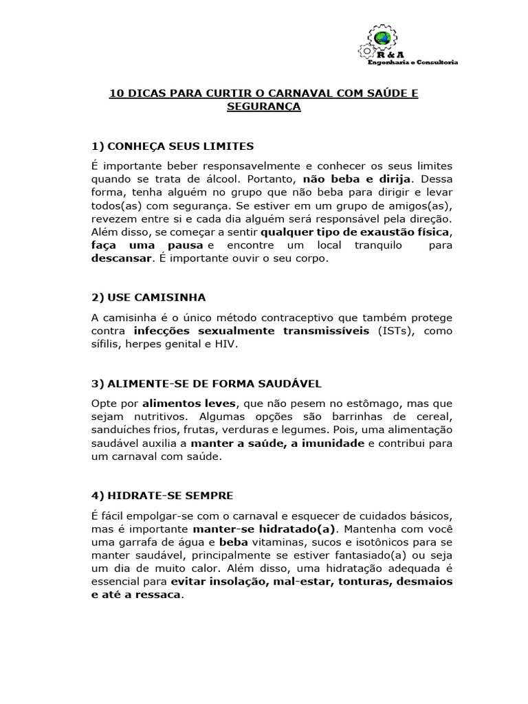Dicas de Saúde para o Carnaval | PDF | Preservativo (camisinha) | Roupas