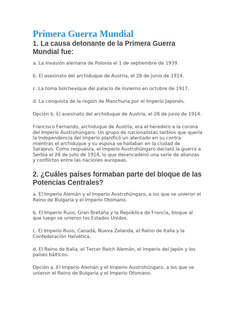 Causas y Batallas de la Primera Guerra Mundial | PDF | Austria Hungría ...