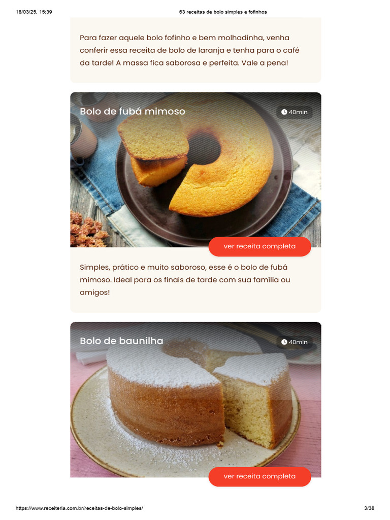 63 Receitas de Bolo Simples e Fofinhos | PDF