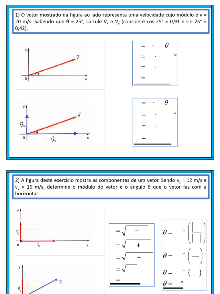 Exercícios de Decomposição de Vetores | PDF | Vetor euclidiano ...