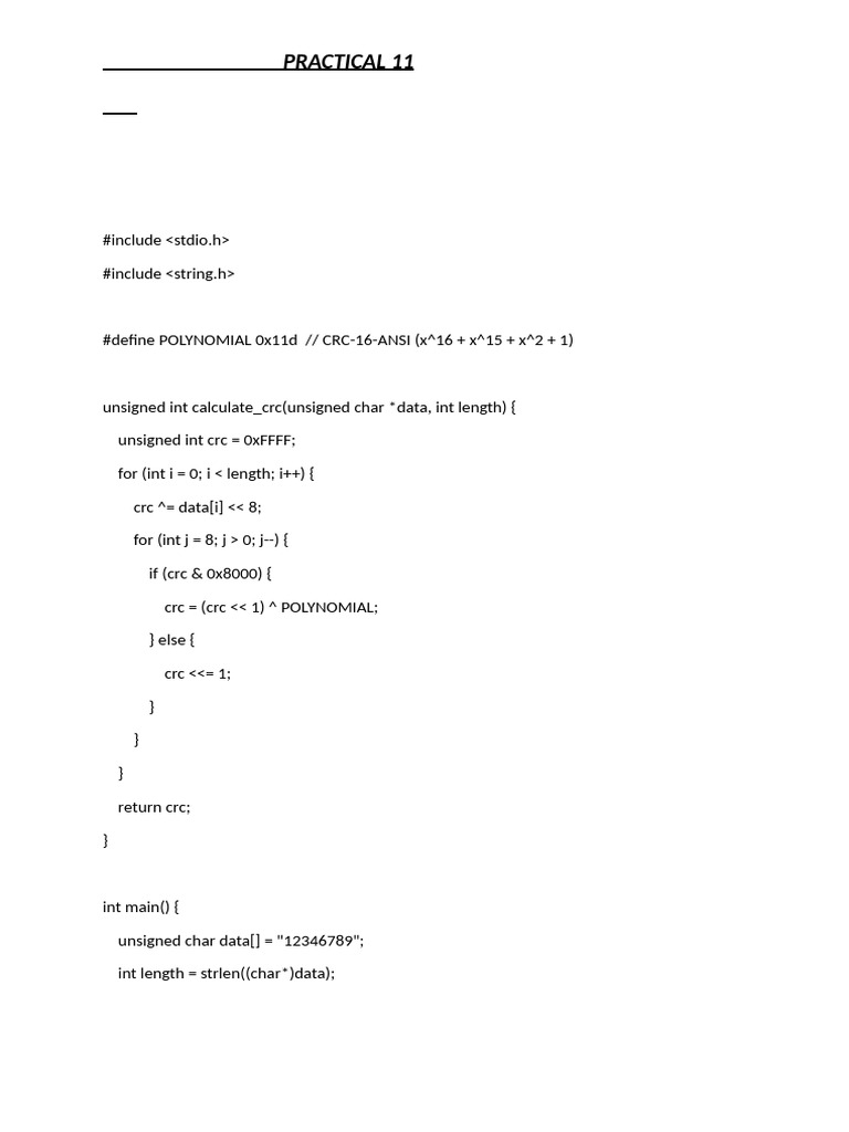 CRC-16 Calculation in C Code | PDF
