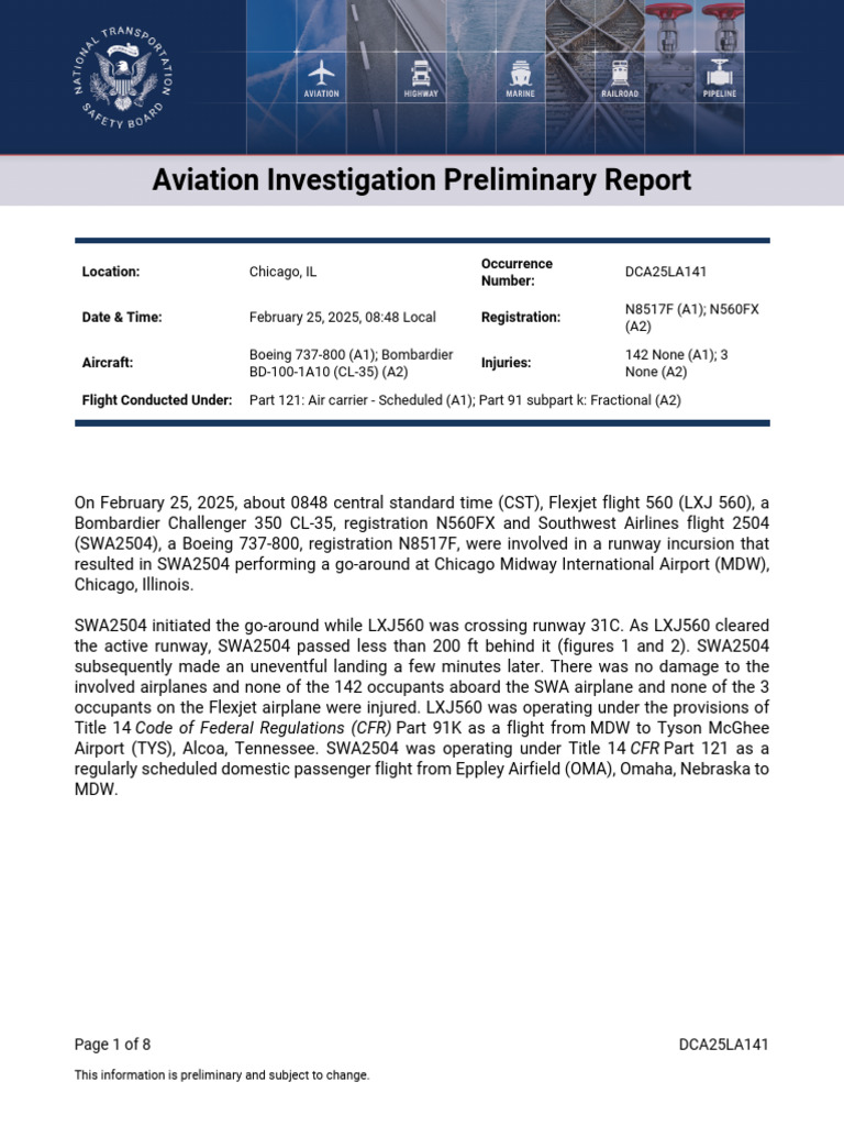 Chicago Runway Incursion Report 2025 | PDF | Flight Recorder | Air ...