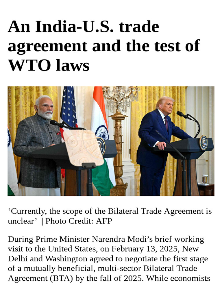 An India-U.S. Trade Agreement and The Test of WTO Laws | PDF | Most ...