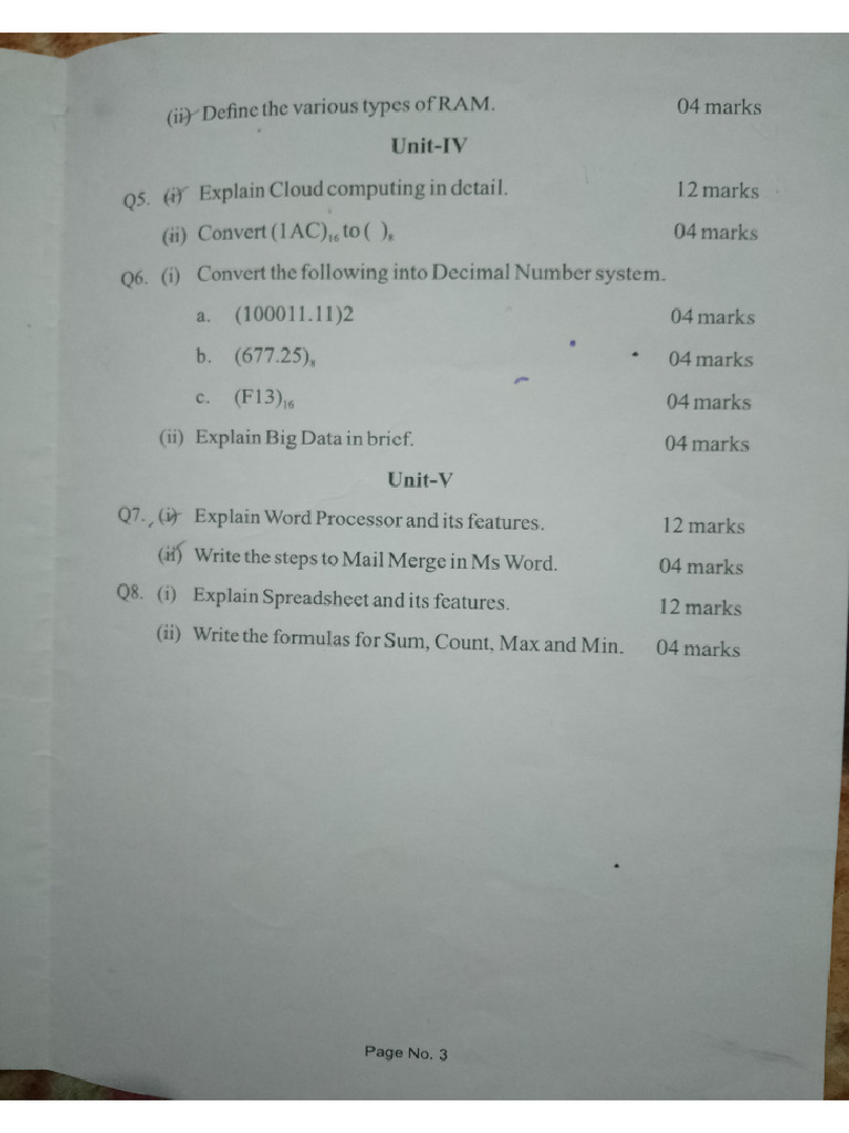 Minor Computer Application First Sem Paper | PDF