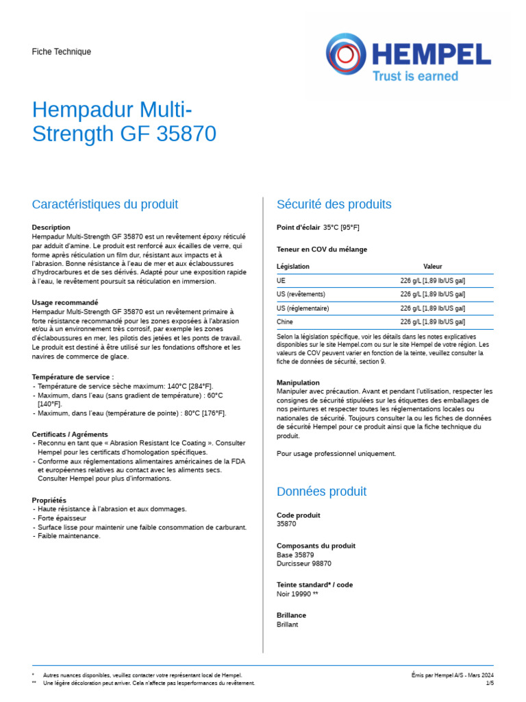 Revêtement époxy Hempadur 35870 | PDF | Pulvérisation cathodique