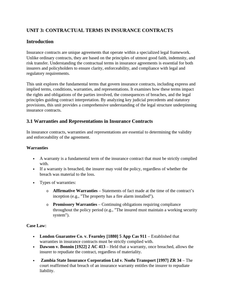 Insurance Contract Terms Explained | PDF | Insurance | Breach Of Contract