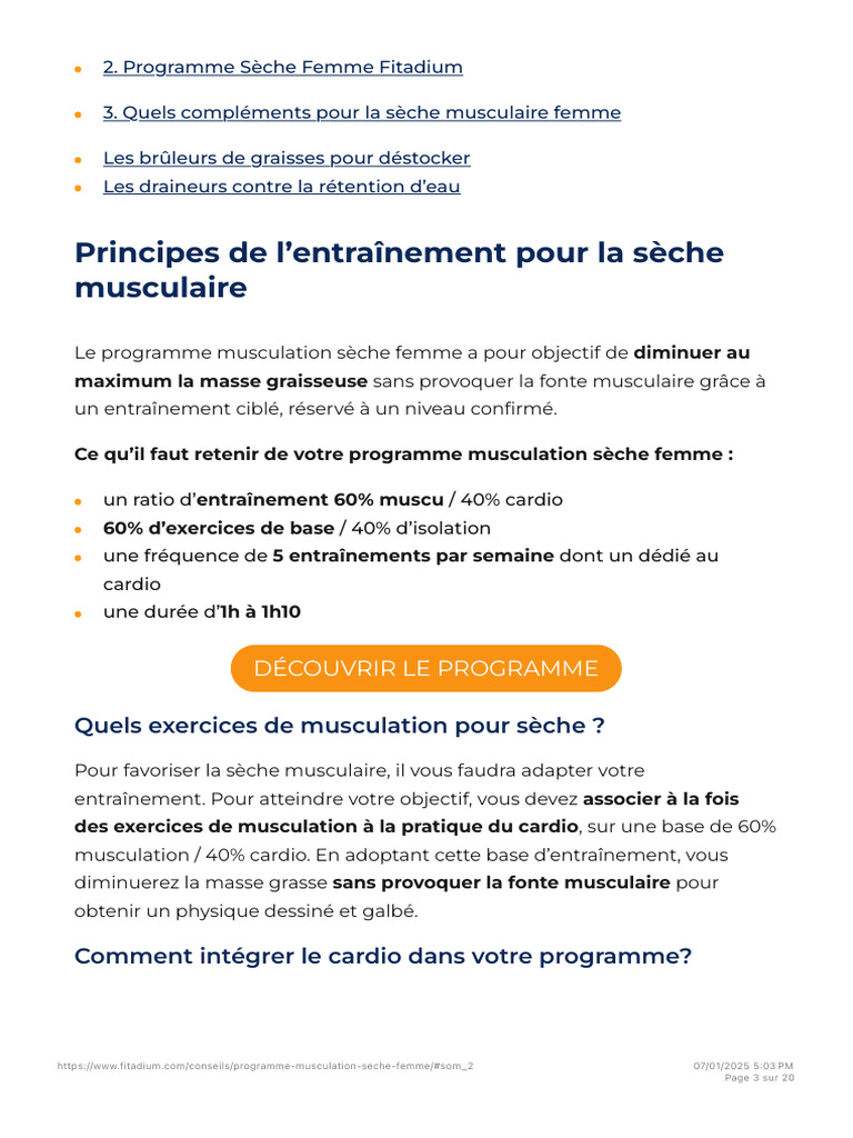 Programme Sèche Musculaire Femme | PDF | Musculation | Déterminant de santé