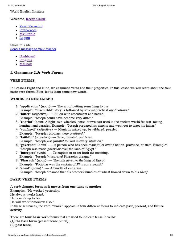 World English Institute | PDF | Verb | Grammatical Tense