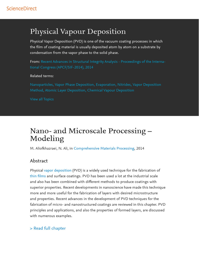 Advances in Physical Vapor Deposition | PDF | Thin Film | Sputtering
