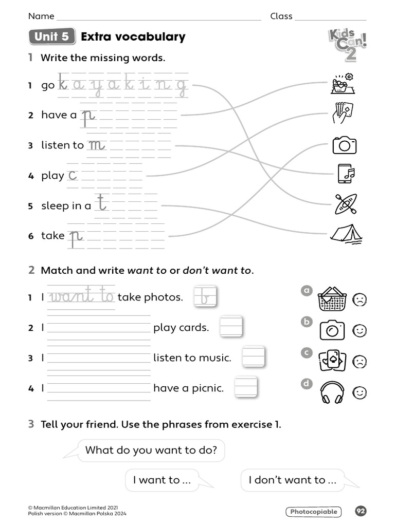 Kids Can 2 Unit 5 Extra Vocabulary | PDF