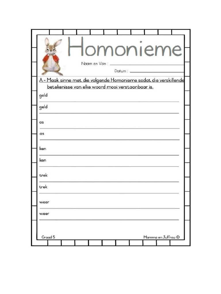 Homonieme Graad 5 | PDF