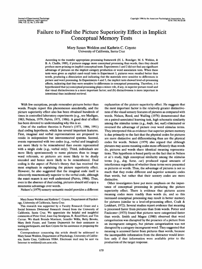 Weldon 1996 | PDF | Recall (Memory) | Priming (Psychology)