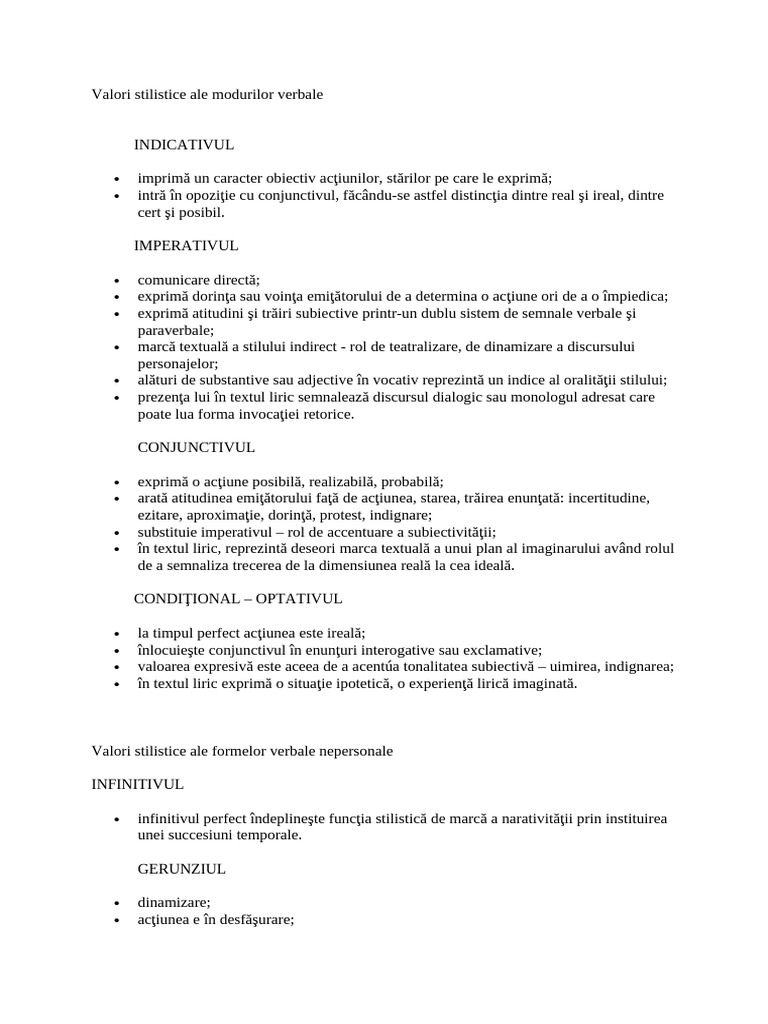 Valori Stilistice Ale Modurilor Si Timpurilor Verbale | PDF