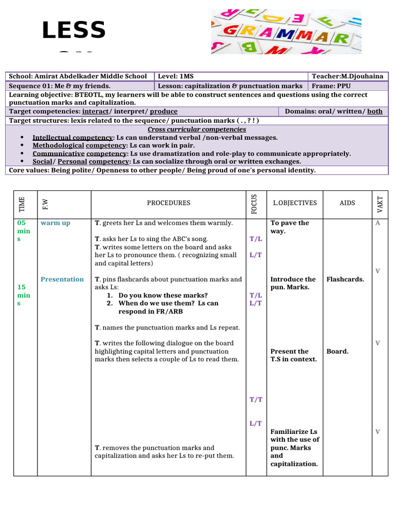 Capitalization & Punctuation Lesson Plan | PDF | Behavior Modification ...