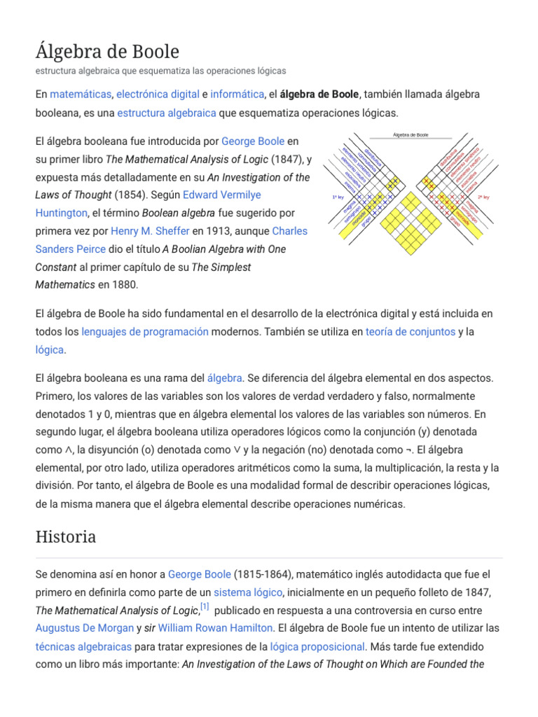 Fundamentos del Álgebra de Boole | PDF | Álgebra de Boole | Enseñanza ...