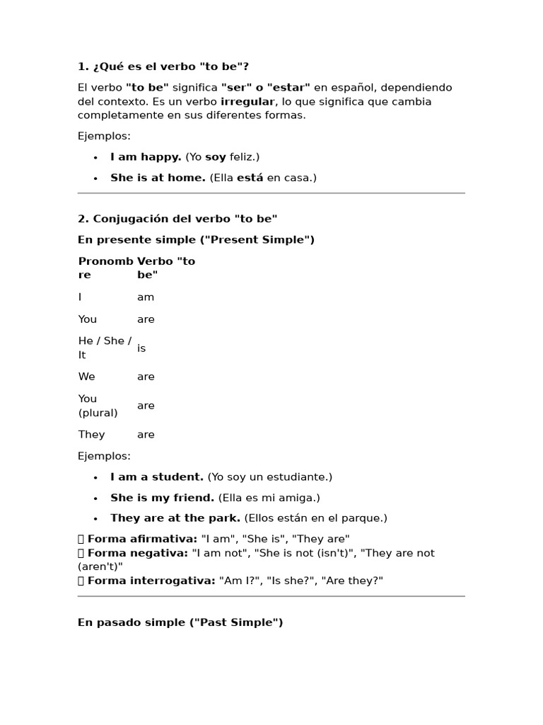 Guía del verbo "to be" en inglés | PDF