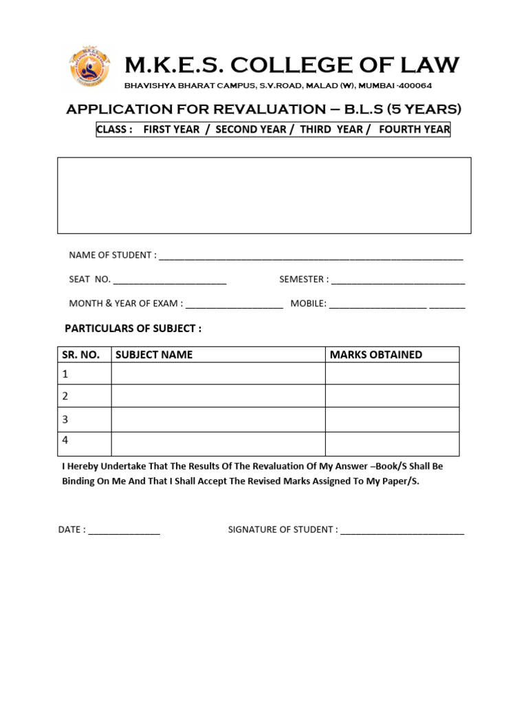 M.K.E.S. College Law Revaluation Form | PDF | Justice | Crime & Violence
