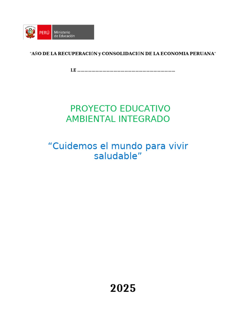 Proyecto Educativo Ambiental 2025 | PDF | Sustentabilidad | Desarrollo ...
