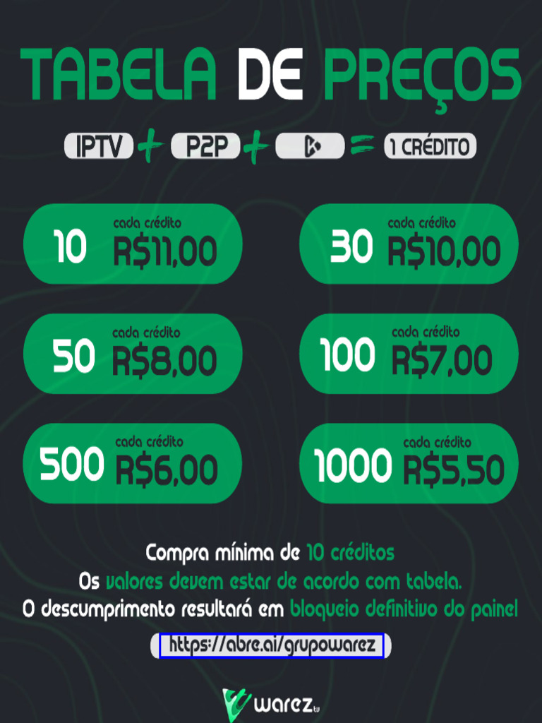 Tabela de Preços de Créditos IPTV | PDF